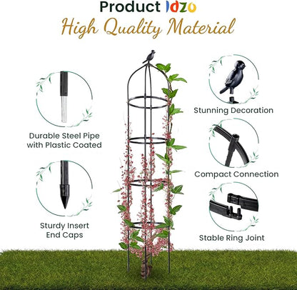Idzo Plastic Obelisk Trellis for Climbing Plants Outdoor 5.8 Feet Tall, 70in Garden Trellis for Garden Outdoor Potted Plant Support, 1pc, Obelisk Trellises _ Plastic Coated