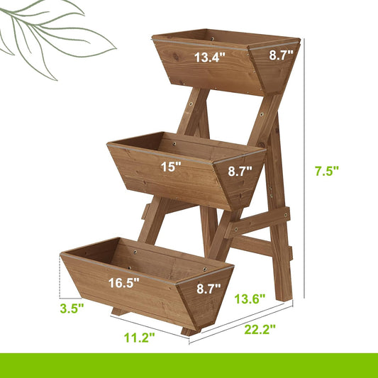3-Tiers Wooden Raised Garden Bed Tiered Planter Box Vertical Garden Planter Wood Plant Stand for Patio, Balcony, Freestanding. (Brown S)