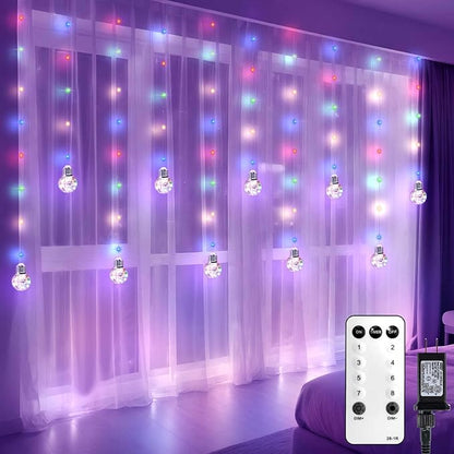LitHome 240 LED Christmas Multicolor Curtain Lights, 8 Modes Wishing Ball Curtain Lights with Remote, Plug Globe Hanging String Light, Fairy Light for Indoor Bedroom Christmas Diwali Decor(Multicolor)