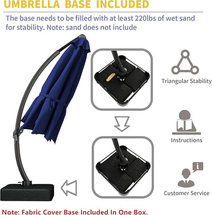 Kingdura 12ft Offset Cantilever Patio Umbrella with Base Included, Large Round Aluminum Outdoor Umbrella, 360° Rotation & Infinite Tilt, Heavy Duty Frame for Deck Pool Backyard, Navy blue