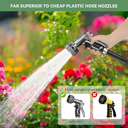 Garden Hose Nozzle, Heavy Duty Metal Water Hose Nozzle with 8 Adjustable Spray Patterns, High Pressure Hand Sprayer with Flow Control for for Garden Watering, Car & Pet Washing