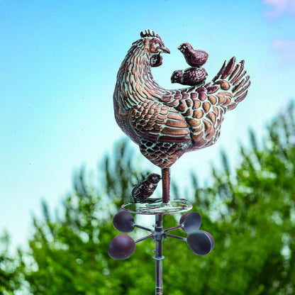 3D Large Metal Hen with Chicks Statue Spinner 79" H Kinetic Garden Chicken Sculpture Decorative Hen Wind Vane Outdoor Yard Art Antique Copper Chicken Garden Stake for Farm Patio Lawn Yard Decor