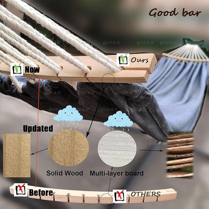 Double Hammock 2 Person Extra Large 220x150cm Total Length 330cm Load 500lb Canvas Cotton Hammock for Patio Porch Garden Backyard Lounging Outdoor and Indoor with Removable Spreader bar