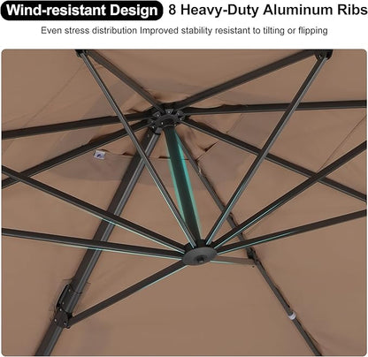 PURPLE LEAF 9' X 12' Left-right Tilting Outdoor Patio Umbrella Swivel Offset Cantilever Heavy Duty Rectangle Aluminum Umbrella with UV Resistant for Deck Pool Patio Backyard, Sand Dune