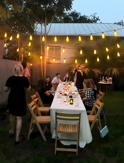 96FT(2x48FT) Solar Outdoor String Lights with Remote & Timer, Dimmable Patio Lights with 36+2 Shatterproof ST38 LED Bulbs for Outside-Black