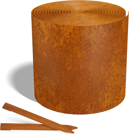 Worth Galvanized Steel Landscape Edging 6" x25' Metal Garden Edging Roll Flexible Bender Border with 8Pcs Stakes for Lawn, Flower Bed Edges, Rust-Like Color