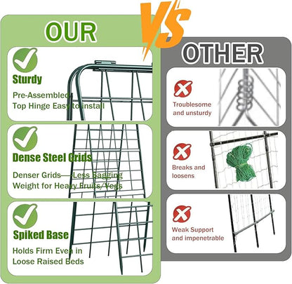 Heavy Duty 50"x17" Adjustable A-Frame Trellis for Climbing Plants – Rust-Proof Metal Garden Trellis with Dense Grid Design, Perfect for Raised Beds, Tomatoes, Cucumbers & Outdoor Vines (Green, 2 Pcs)