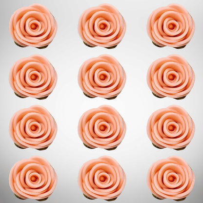 Confect Edible Rose Cake Toppers | Cupcakes & Doughnut Toppers | Roses for Cake Decorations | Edible Pretty Peach Pearl Roses - Vegan, Gluten-Free, Nut-Free, Dairy-Free, Palm Oil-Free -Pack of 12