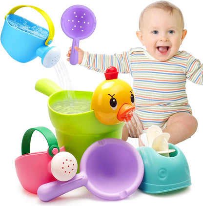 Bath Toys for Toddlers 1-3, NO Hole 6pcs Toddler Bath Toys for 1 2 3 Duck Watering Can Outdoor Garden Beach Water Pool Toys for Baby Toddler Toys Age 1-4 Water Table Toy for Kids 2-4 Bathtub Gift