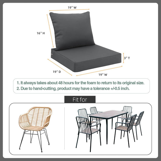 Favoyard Outdoor Seat Cushion Set 19 x 19 Inch Waterproof & Fade Resistant Patio Furniture Cushions with Removable Cover Deep Seat & Back Cushion with Handle and Adjustable Straps for Chair Sofa Couch