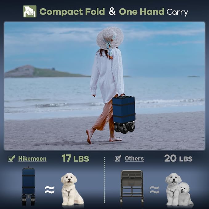 150L Collapsible Wagons Carts Foldable, 360LBS Heavy Duty Folding Beach Cart with Big All-Terrain Wheels, Portable Utility Wagon for Grocery, Shopping, Garden, Sports, Blue