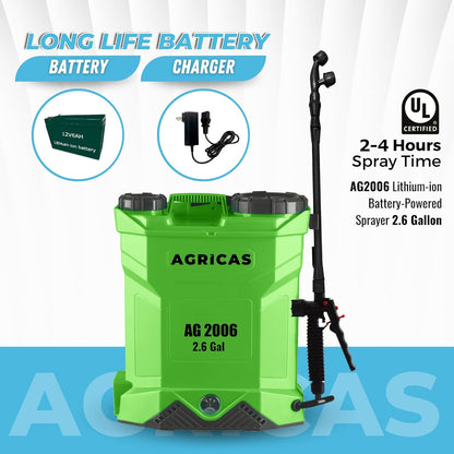 Battery Powered Backpack Sprayer 2.6 Gallon, 0-70 PSI Adjustable Pressure, Long-Lasting Lithium-Ion Battery&Charger, 7 Nozzles, Lawn and Garden Electric Sprayer for Weed/Pest Control Watering and more