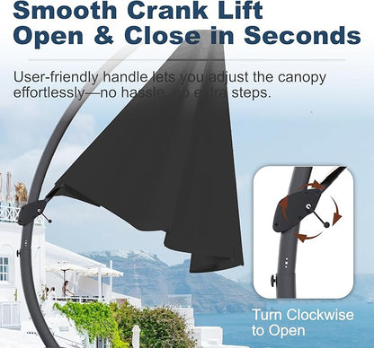 11FT Cantilever Umbrella with Base Large Curvy Outdoor Aluminum Offset Umbrella w/ 360° Rotation, UV Resistant Canopy for Patio, Garden, Backyard, Black