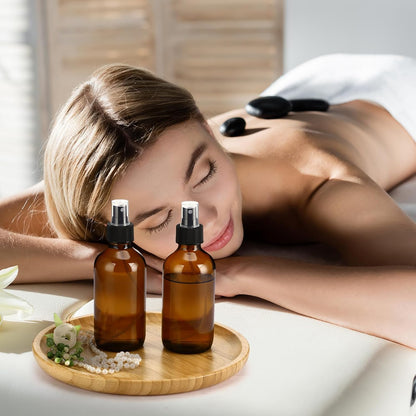 Norme 12 Pcs 8 oz Glass Spray Bottles with Funnels and Labels Refillable Cosmetic Empty Spray Bottles with Sprayer Containers for Essential Oil Cleaning Solutions(Amber,Stylish)