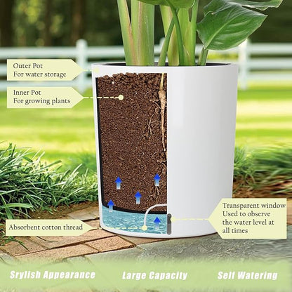 SAROSORA Large Round Self Watering Planter Pot 12.5'' for Home Garden Patio Tall Tree