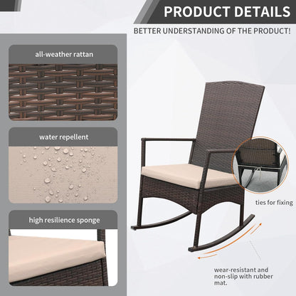 Outdoor Rocking Chair 3 Pieces High-Backed Rocking Chair Outdoor Patio Rocking Chairs Outdoor Table, Khaki