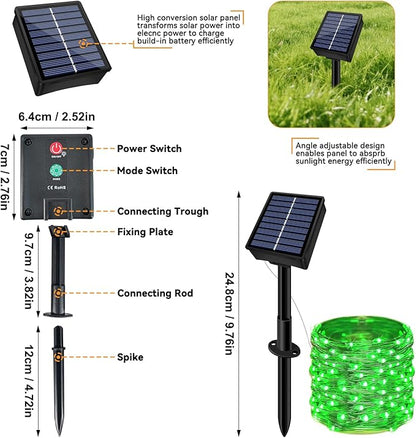 Solar String Lights Outdoor Waterproof 2 Pack Total 66ft 200LED 8 Modes Twinkle Lights Solar Fairy Lights for Patio, Garden Yard Party Wedding Tree Christmas Halloween Decoration, Green