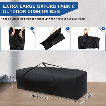 Silkfly 2 Pcs Patio Cushion Storage Bags 48" L x 15" W x 22" H Outdoor Cushion Storage Bag Extra Large Zippered Furniture Pillow Protective Storage Bag Black 420D Oxford Fabric Christmas Tree Storage