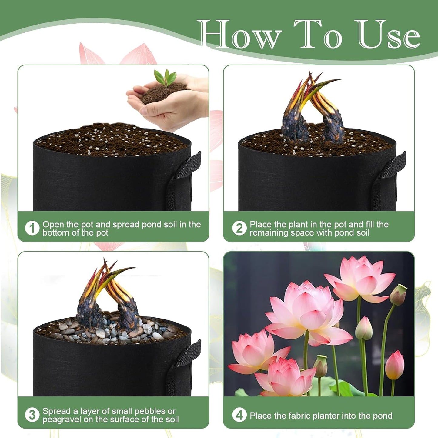 6Pcs Lily Plant Pots for Pond, Aquatic Pond Planter for Pond Durable Breathe Reusable Fabric Plant Bags for Aquatic Plants, Potato, Carrot, Onion, Flower (1 Gallon)