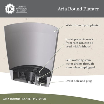 The HC Companies Aria Round Self-Watering Pot - Lightweight Plastic Planter for Herbs & More - Durable Plant Pots for Indoor Plants & Outdoor Plants (8" Matte Black, Pack of 1)
