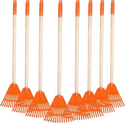 Therwen 8 Pcs Kids Rake 31" Child Size Plastic Lawn Rakes for Leaves Small Rake with Plastic Head and Wooden Handle Toddler Kid Gardening Tools for Leaves Gardening Camping(Orange)