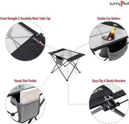 SUNNYFEEL Outdoor Folding Table | Lightweight Mesh Compact Camping Table, Roll Up Top 2 People Portable Camp Tables with Carry Bag for Picnic/Cooking/Beach/Travel/BBQ