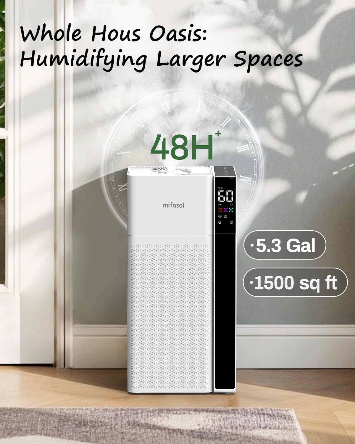 Mifasol Humidifier Large Room Warm and Cool Mist, 5.3Gal/20L Humidifiers for Home 1500 sq ft, Double Nozzles Whole House Humidifier, Humidifiers for Bedroom Plants Office Commercial Large Areas, White
