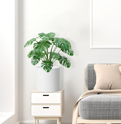 12 Inch Large Deep Flower Pots for Outdoor Indoor Plants, Cylinder Tall Plant Pots with Drainage Holes and Saucer, Big Decorative Plastic Planter Pots for Garden House Plants, White