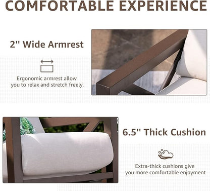 NATURAL EXPRESSIONS 3-Piece Patio Bistro Set, Patio Conversation Furniture Set with 2 Chairs and 1 Metal Coffee Table, 6.5'' Thick Olefin Cushions for Backyard,Porch,Poolside