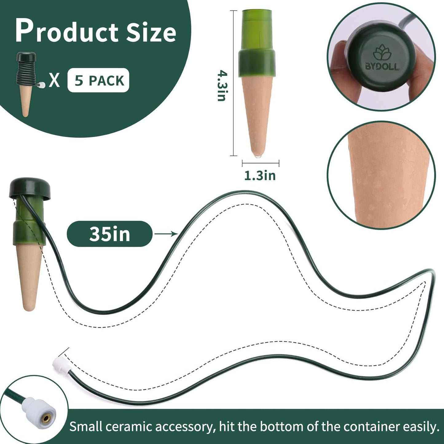 BYDOLL Plant Self-Watering Stakes Automatic Plant Dripper Watering Spikes for Indoor Outdoor Bonsai,Insert Devices for Vacation Garden use,Drip Irrigation System 5 Pack