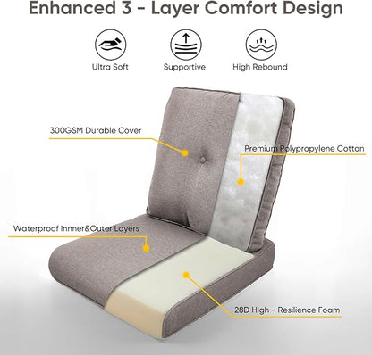 Patio Chair Cushions 5 Packs - Outside 22x24 High Back Water-Resistant Cushion with Zipper Cover for Outdoor Glider Rocking Chairs Loveseat 3-seat Couch Sofa – Grey/Buckle