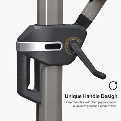 PURPLE LEAF 9' X 9' Patio Umbrella Outdoor Cantilever Umbrella, Aluminum Offset Umbrella with Champagne Frame and 360° Rotation for Pool Deck Garden, Taupe