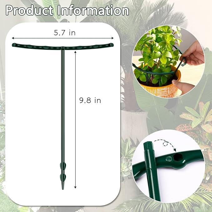 10 Pack Plant Support Plant Stakes Metal Half Round Search Support Ring Small Plastic Cage Holder Short Stem Flower Pot Climbing Trellis for House Flower Vegetable Indoor Leafy(5.7 x 9.8inch)