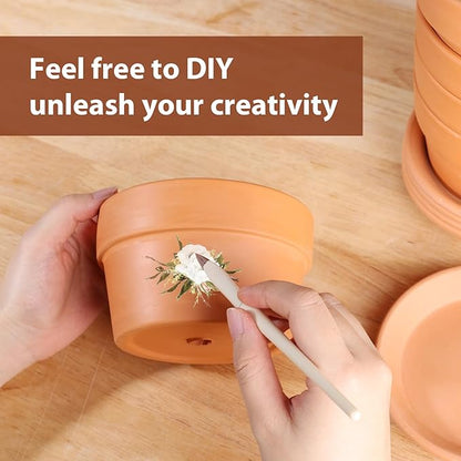 INGOFIN 5 Inch Terracotta Shallow Pots Set with Saucer - Ceramic Clay Pots with Drainage Hole, Terra Cotta for Plants for Indoor Outdoor Plants, Set of 6