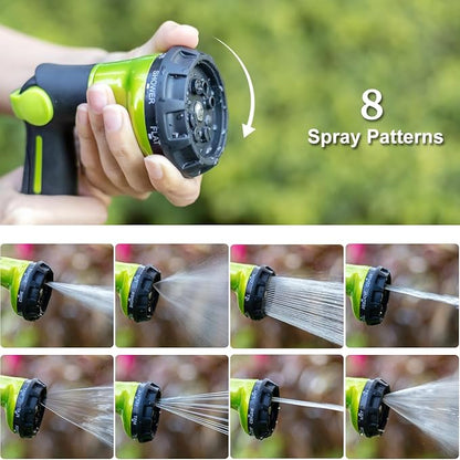 FANHAO Garden Hose Nozzle Heavy Duty, 100% Metal Water Hose Sprayer with 8 Spray Patterns, High Pressure Spray Nozzle Thumb Control On Off Valve for Lawn & Plant Watering, Car & Pet Washing - Green