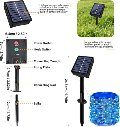 Solar String Lights Outdoor Waterproof 2 Pack Total 66ft 200LED 8 Modes Twinkle Lights Solar Fairy Lights for Patio, Garden Yard Party Wedding Tree Christmas Halloween Decoration, Blue