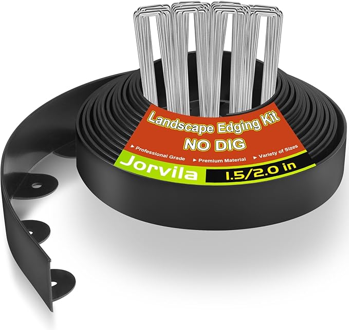 Landscape Edging, 2.0" x 40' Plastic Garden Edging with 40 Pcs Metal Spikes, Flexible Garden Border for Lawn, Landscaping, Flower Beds