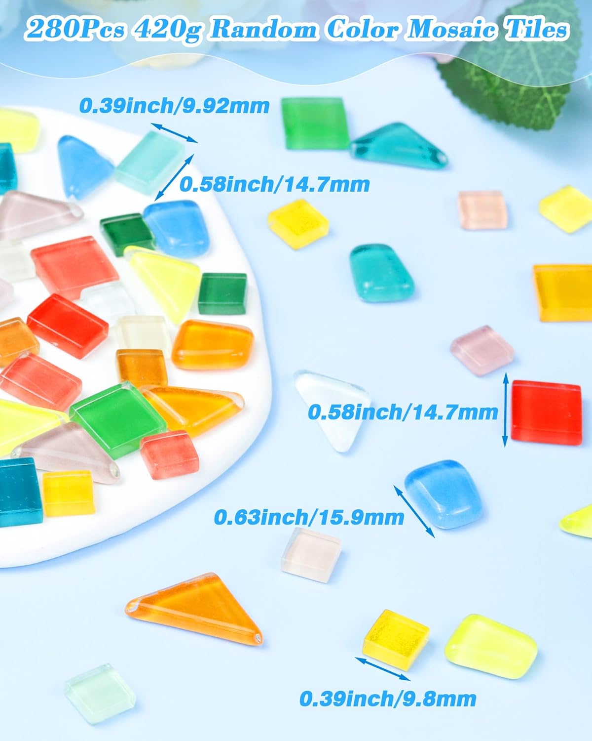 FIVEIZERO 280Pcs Mosaic Tiles for Crafts Bulk - 420g Glass Mosaic Kits, Multi-Color Irregular Tiny Mosaic Tile, Mixed Shapes Mosaic Glass Kit for Art, Home Decoration and DIY Projects