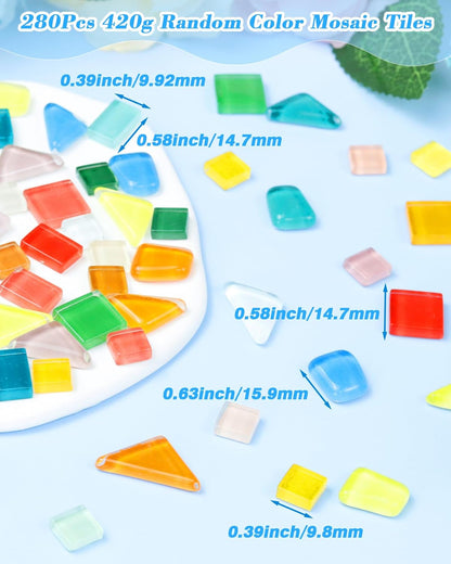 FIVEIZERO 280Pcs Mosaic Tiles for Crafts Bulk - 420g Glass Mosaic Kits, Multi-Color Irregular Tiny Mosaic Tile, Mixed Shapes Mosaic Glass Kit for Art, Home Decoration and DIY Projects