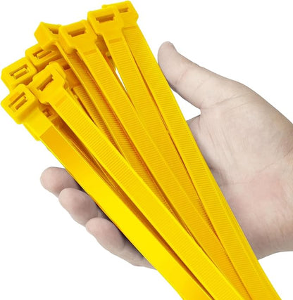 12 inch Yellow Zip Ties Heavy Duty 100 PCS, 250 LBS Ultra Exclusive Strong Plastic Wire Ties, Large Cable Ties Extra Long Tie Wraps, Indoor and Outdoor UV Resistant