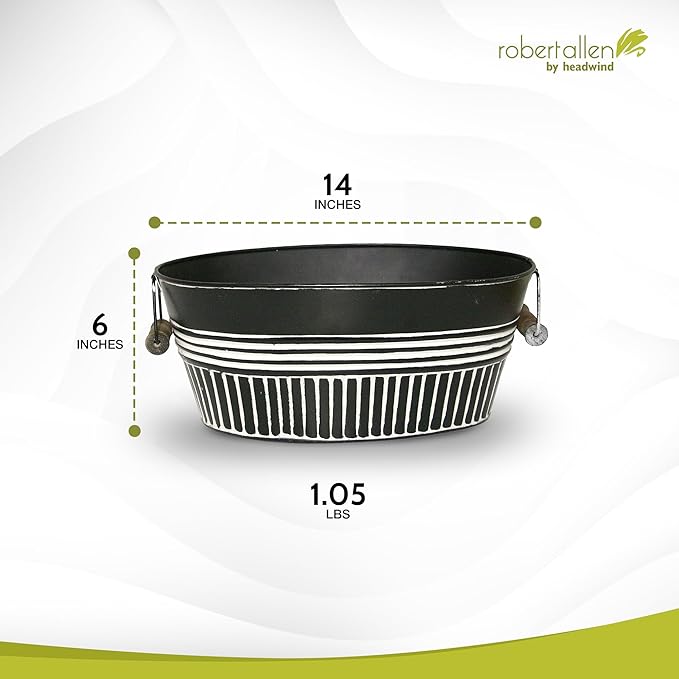 Headwind Vintage Collection 14-Inch Charcoal Oval Galvanized Tub with Handles – Metal Wash Basin Planter - Galvanized Metal Tub for Indoor & Outdoor Use by Robert Allen