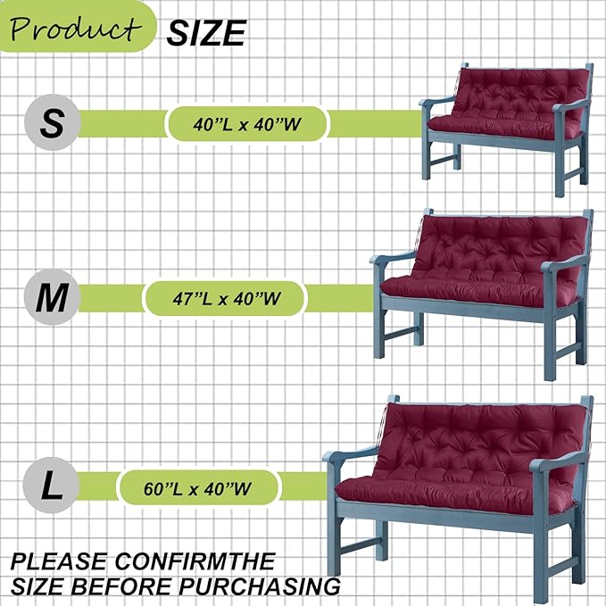Swing Replacement Cushions with Backrest, 2 or 3 Seater Waterproof Non-Slip Overstuffed Swing Pad, Indoor/Outdoor Bench Cushion for Porch Chair Swing Garden Furniture(Claret 40 * 40 in)