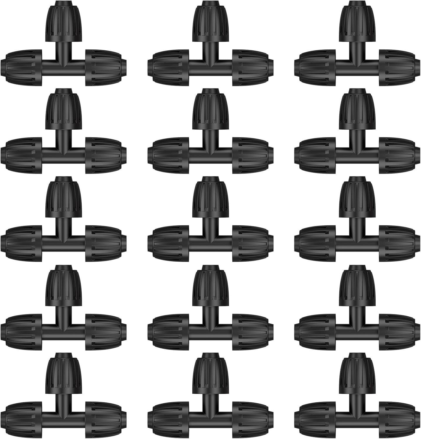 Pawfly 15 Pcs Drip Irrigation Fittings for 1/2 Inch Irrigation Tubing (1/2" ID x 0.64" OD), 1/2" Drip Line T Connectors with Anti-Drop Lock Nuts, Barbed Tees for Garden Irrigation System