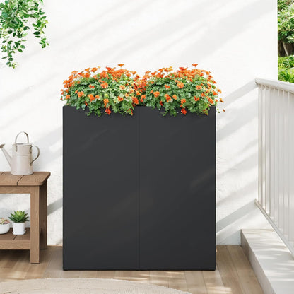Stoog 30" Tall Planters for Outdoor Plants, All-Weather Metal Planter Boxes Set of 4, with Removable Insert Shelf, Modern Design, Indoor/Outdoor Use, Black