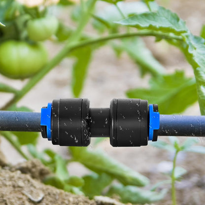 10 Pack 1/4" Drip Universal Straights Fitting Connectors, Quick Connect Universal Drip Irrigation Tubing Coupling Valve, Connector Locking Fitting for Sprinkler or Drip Irrigation System