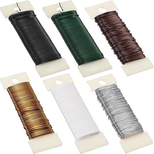Ripeng 6 Rolls 112 Yards Floral Flexible Paddle Wire for Crafts Christmas Wreaths Tree 22 Gauge Floral Bind Wire Garland and Flower Arrangements DIY Craft(Green, Coffee, Silver, Gold, Black, White)