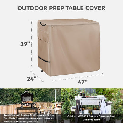 Outdoor Dining Cart Cover - Heavy Duty Waterproof Cover for Royal Gourmet Cart Flattop Worktable, Coverage Includes Outdoor Utility Cart,Tabletop Griddle and Propane Tank.Khaki