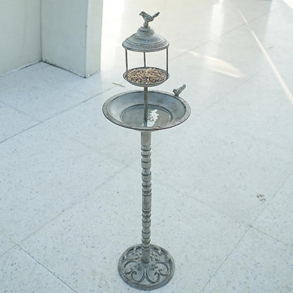 44.5" H Outdoor Metal Bird Bath Combo, Metal Bird Bath Bowl and Bird Feeder 2 in 1 Garden Yard Decoration