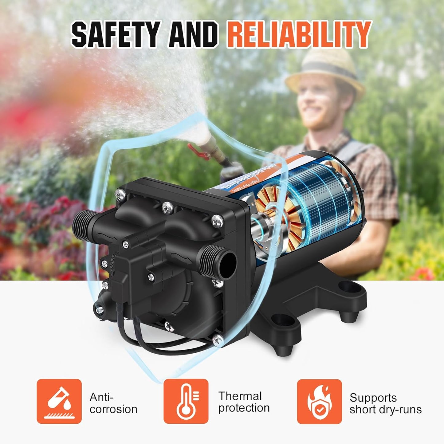 YOUNGTREE 110V Water Pump with Pressure Switch include Power Plug 5.5 GPM 70PSI 110VAC Water Pressure Booster Pump for Home Kitchen Bathroom RV Marine Yacht Garden Hose