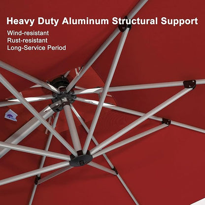 PURPLE LEAF Patio Umbrella 12 Feet Double Top Deluxe Square Offset Hanging Umbrella Cantilever Umbrella Outdoor Market Garden, Terra